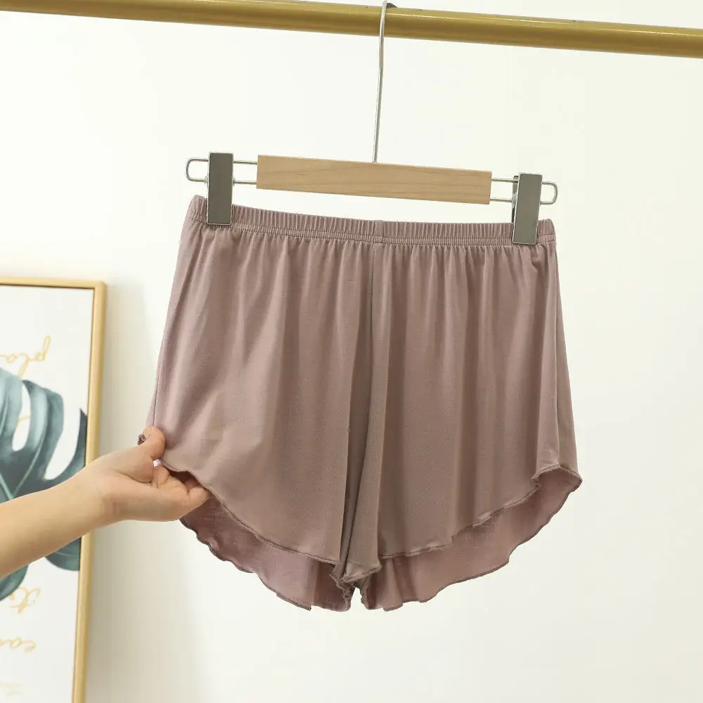 Women Modal Sleep Bottoms Comfortable Female Solid Color Pajama Shorts With Ruffles Hem Summer Thin Casual Loose Home Clothes_ecoleips.com