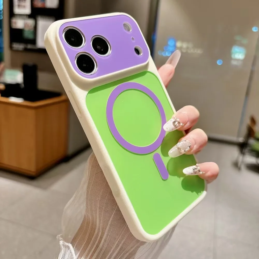 Vibrant Color Block Shockproof Phone Case with Magnetic Charging Compatibility
