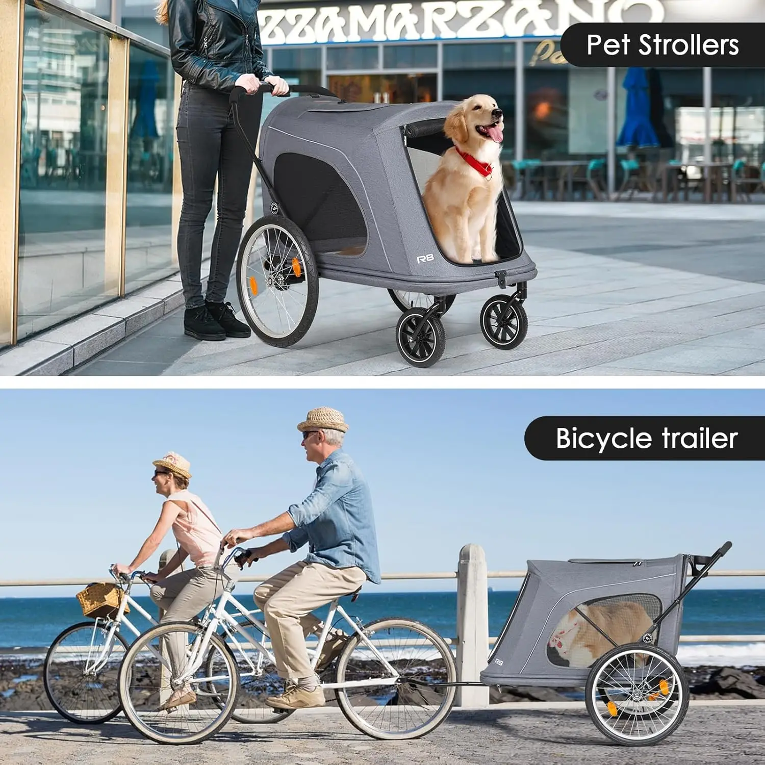 R8 Pro Extra Large Foldable Pet Stroller, Dog Stroller & Pet Trailer for Large Dogs Under 100 lbs, Unmovable, Disabled & Pregnan
