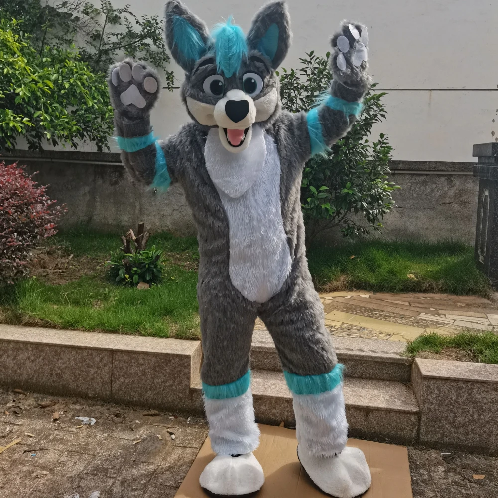 Long Fur Furry Grey Wolf Husky Dog Fox Fursuit Mascot Costume Adult ...