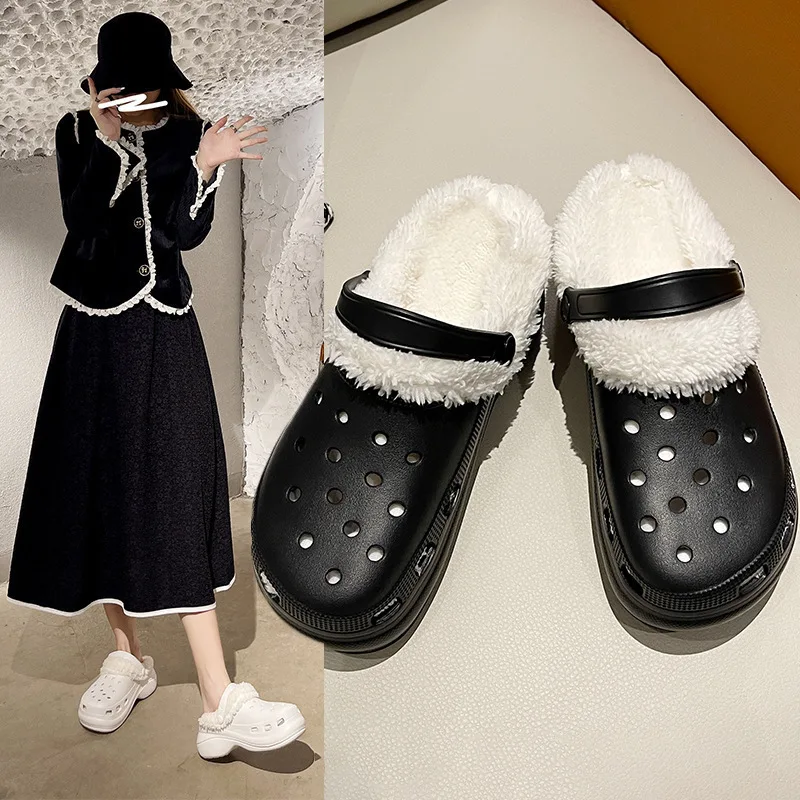 EVA Garden Shoes Female Plush Thick Bottom Increased Winter Outdoor Cotton Slippers Female Sponge Cake Anti-skid Slippers 3