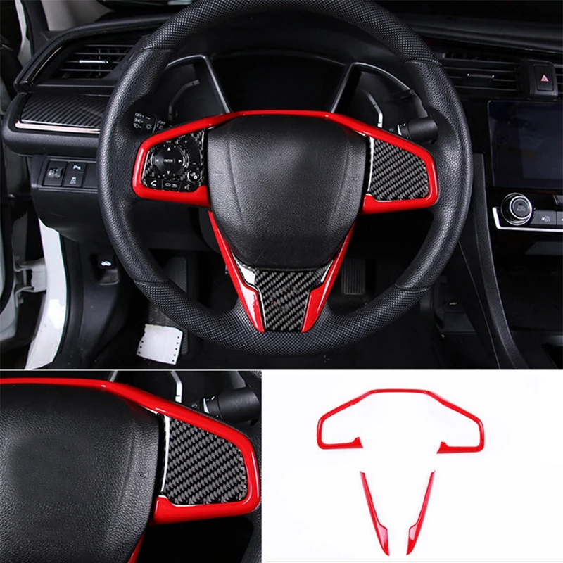 빨간색 자동차 인테리어 스티어링 휠 커버 트림, 혼다 시빅 2016-2020 10th 교체 액세서리