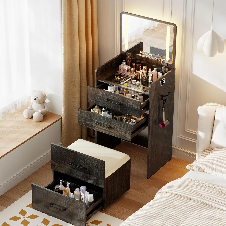 Compact Dressing Table With Drawers LIKIMIO 3-in-1 & Power Outlet ...