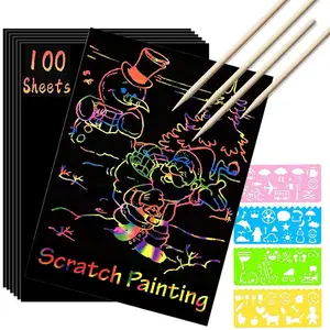 100PCS Rainbow Scratch Art Mini Notes With Wooden Stylus Scraping