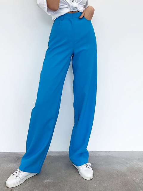 High Waist Straight Pants Woman Purple Classy Ladies Office Trousers Summer Solid Female Casual Long Trousers 2022