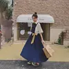 Dress for Women Temperament Shirt Skirt Retro Splicing Contrast Color Over Knee Mid-length Lapel Waist to Make You Look Thin 2