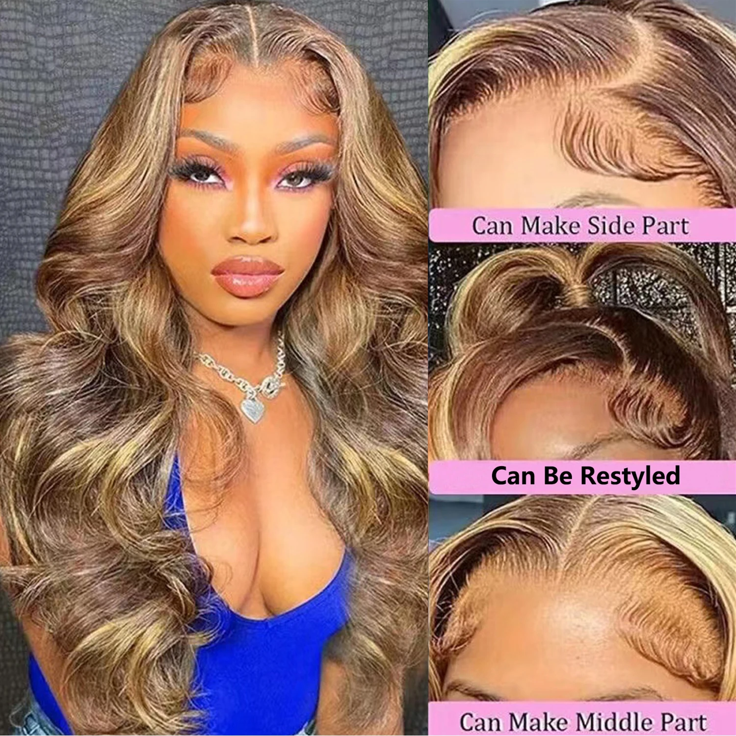 13x6 koronkowa fala z przodu peruki z ludzkimi włosami podkreślające Ombre 13x4 peruki typu Lace Front wstępnie oskubane peruki z jedwabnego