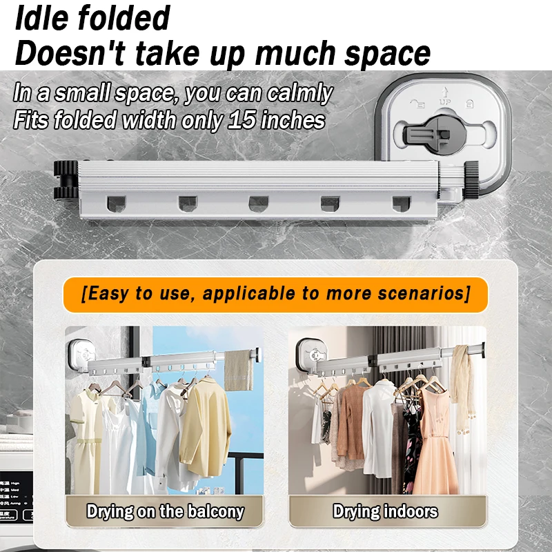 Wall-Mounted Foldable Clothes Drying Rack Aluminum Alloy Suction Cup Collapsible Cloth Hanger Space Saving Balcony Drying Rack
