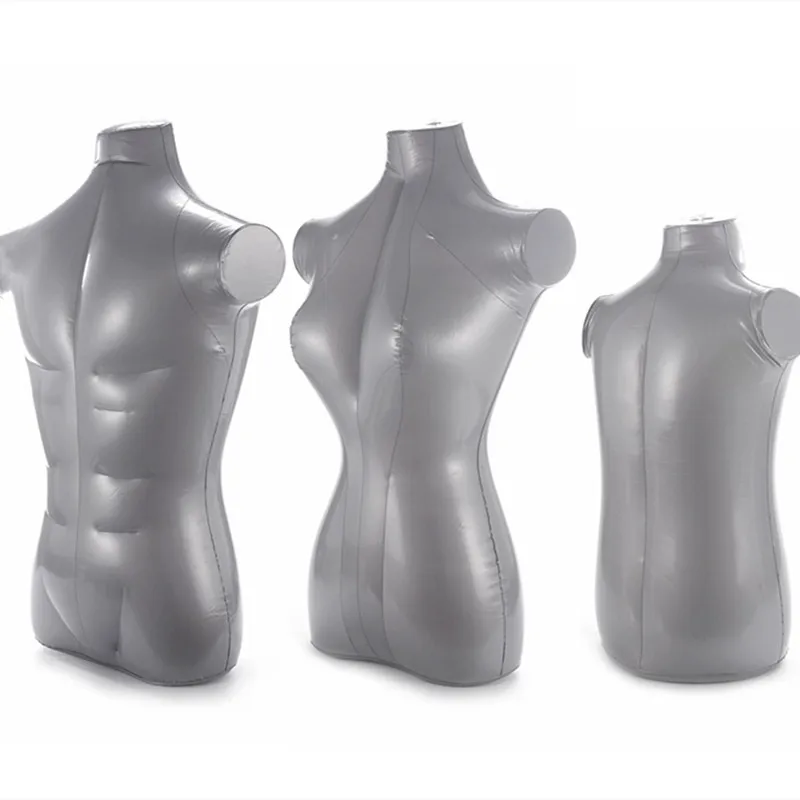 A PVC Silver Inflatable Upper Body Model Women Men and Children Mannequin Clothing Body Display Props