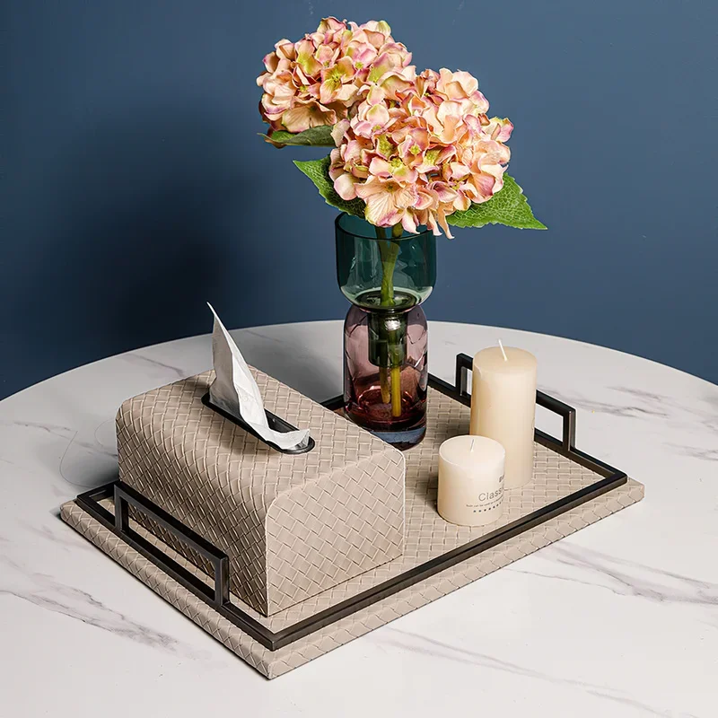 Metal Tray Large Leather Rectangle Pallet Home Storage Ornaments Tableware Groceries Storage Decorative Tray Serving Plate 4