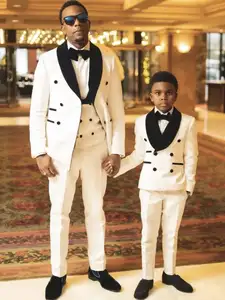 Белые костюмы King для мальчиков, свадебная шаль с отворотом, официальная детская одежда на день рождения, наряд для Отца и Сына (пиджак + брюки...