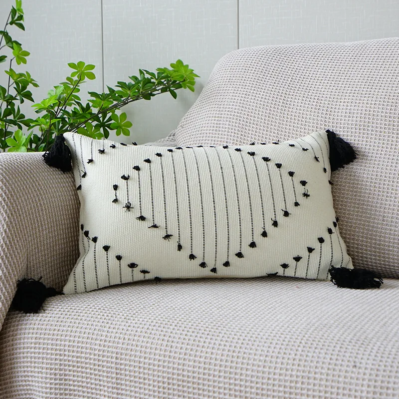 Federa Per Cuscino Decorativa In Stile Bohémien Con Frange – Motivo A Righe, 100% Poliestere E Lino, 45x45 Cm (Senza Imbottitura)