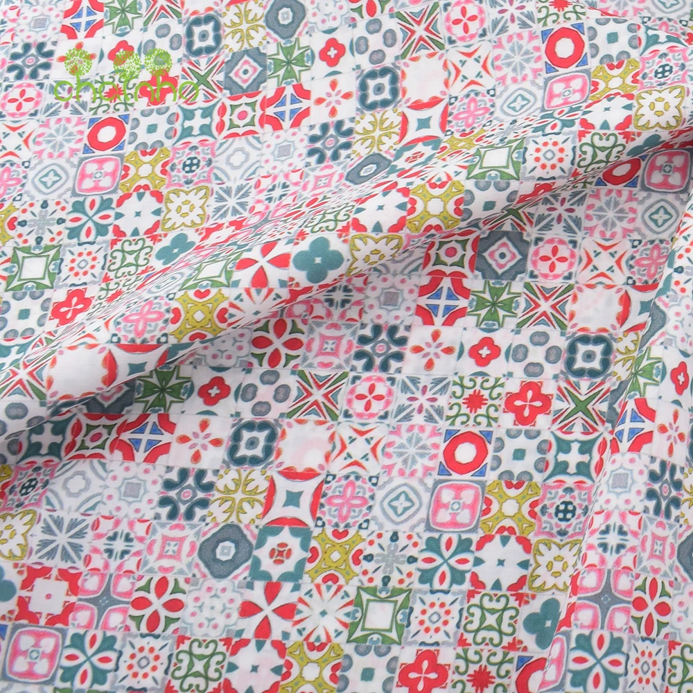 Chainho,Printed Plain Weave Poplin Cotton Fabric,DIY Sewing Quilting Material,Patchwork Cloth,Floral Series,3 Sizes,15PC160