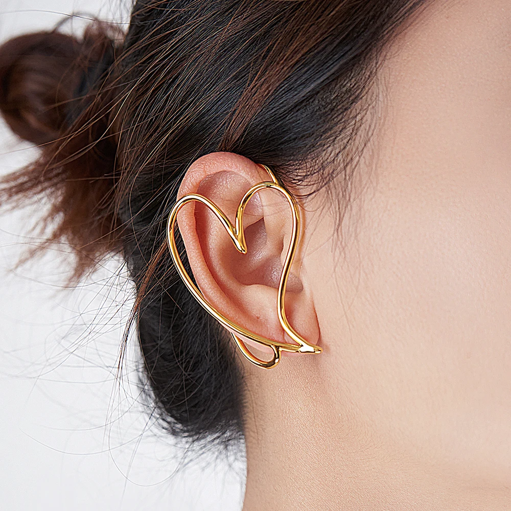 ENFASHION Cutout Heart Ear Clip For Women 18K Plated Gold Aretes De Mujer Ear Cuff Fashion Jewelry Travel Party Dropship E231458