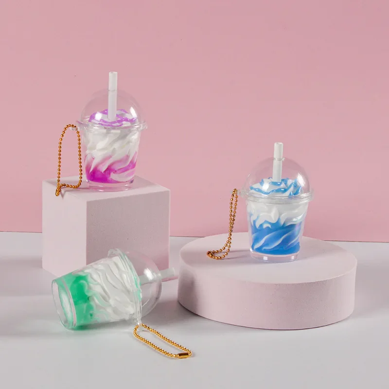 

New Simulation Ice Cream Keychain Creative Mini Milk Tea Cup Model Student Mobile Phone Car Bag Pendant Ornaments Gift Trinkets