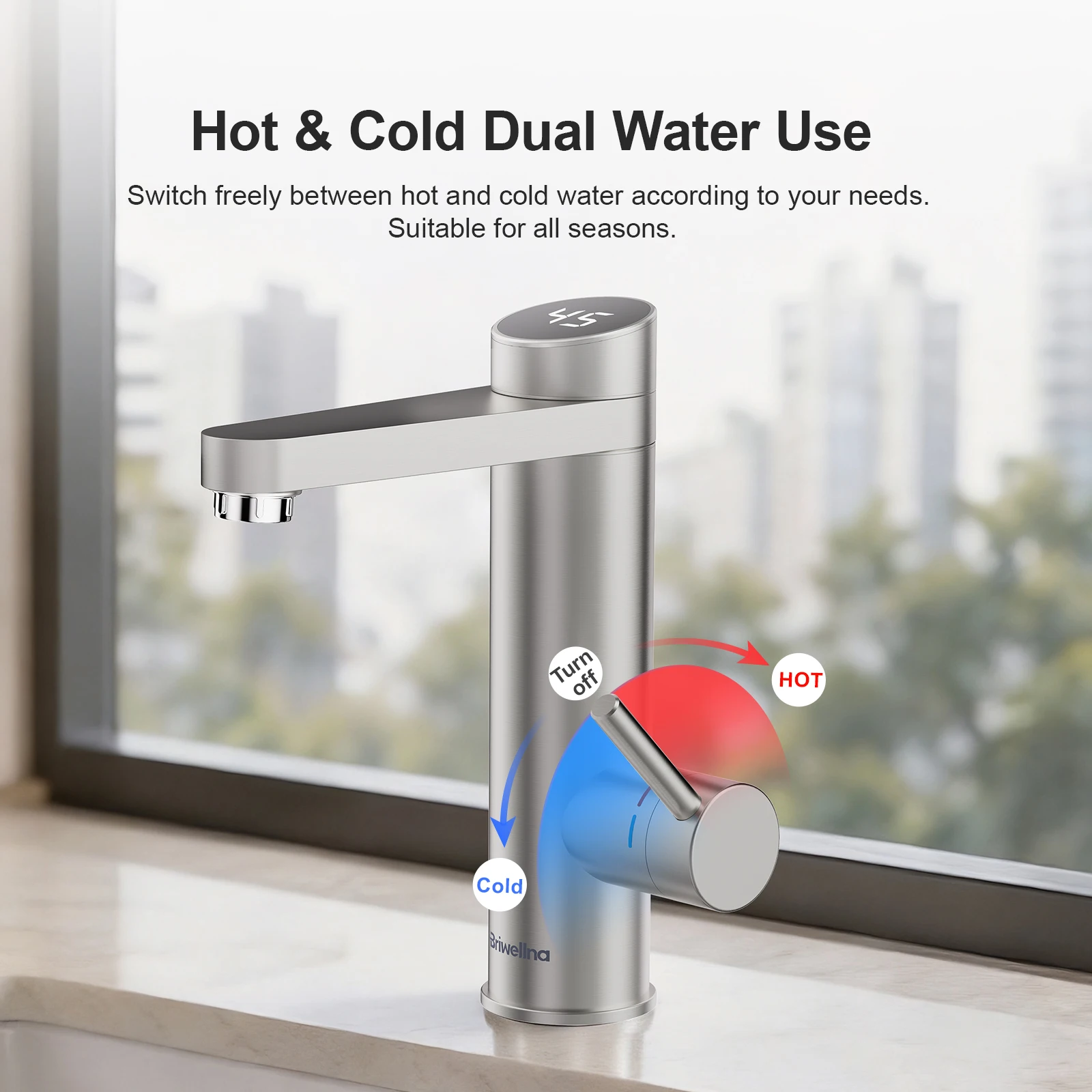 Briwellna Electric Water Heater Tap 220V Bathroom Faucet 120° Rotation Silver Tankless Water Heater Tap Stainless Steel Faucet 4