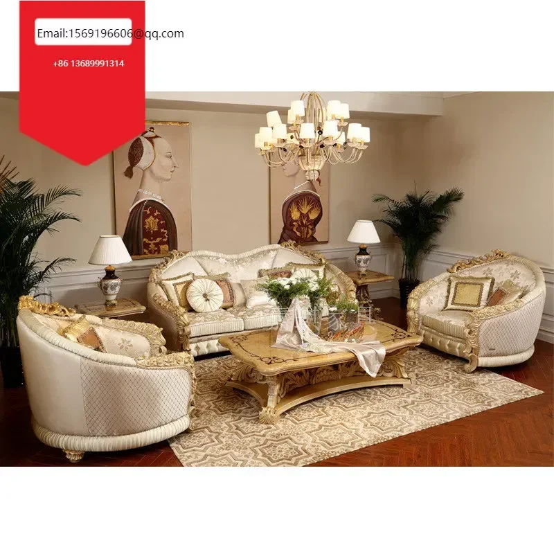 

Customized European luxury living room furniture French villa all solid wood fabric sofa combination customization