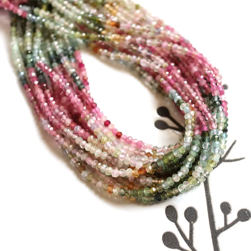 

!!!Half String!!! 7 inch/18cm natural rainbow watermelon tourmaline 2mm/3mm seed beads faceted jewelry making DIY for women