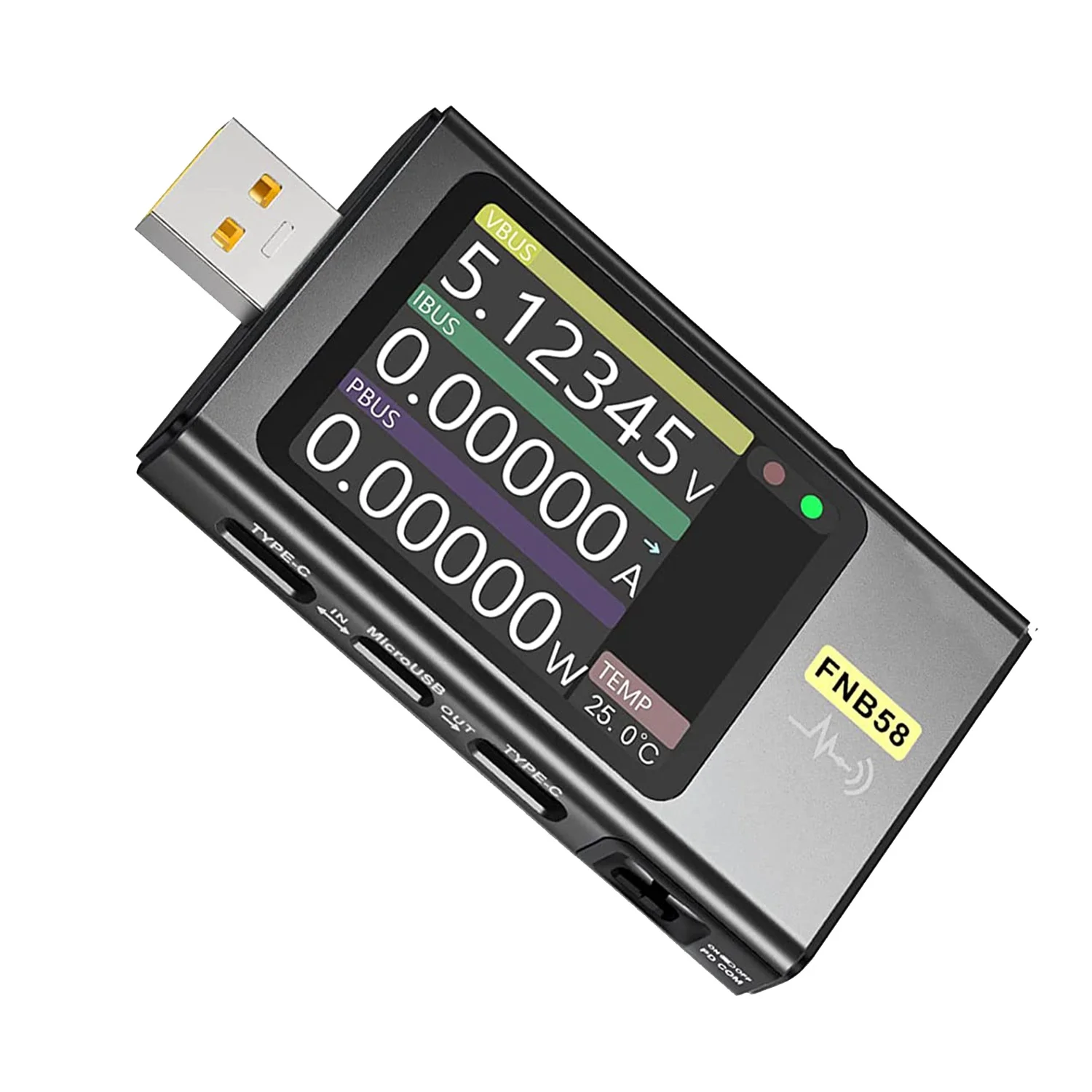 

FNB58 USB Tester, Digital Voltmeter Current Tester USB Type-C Fast Charge Protocol Power PD Trigger Detection Max 7A