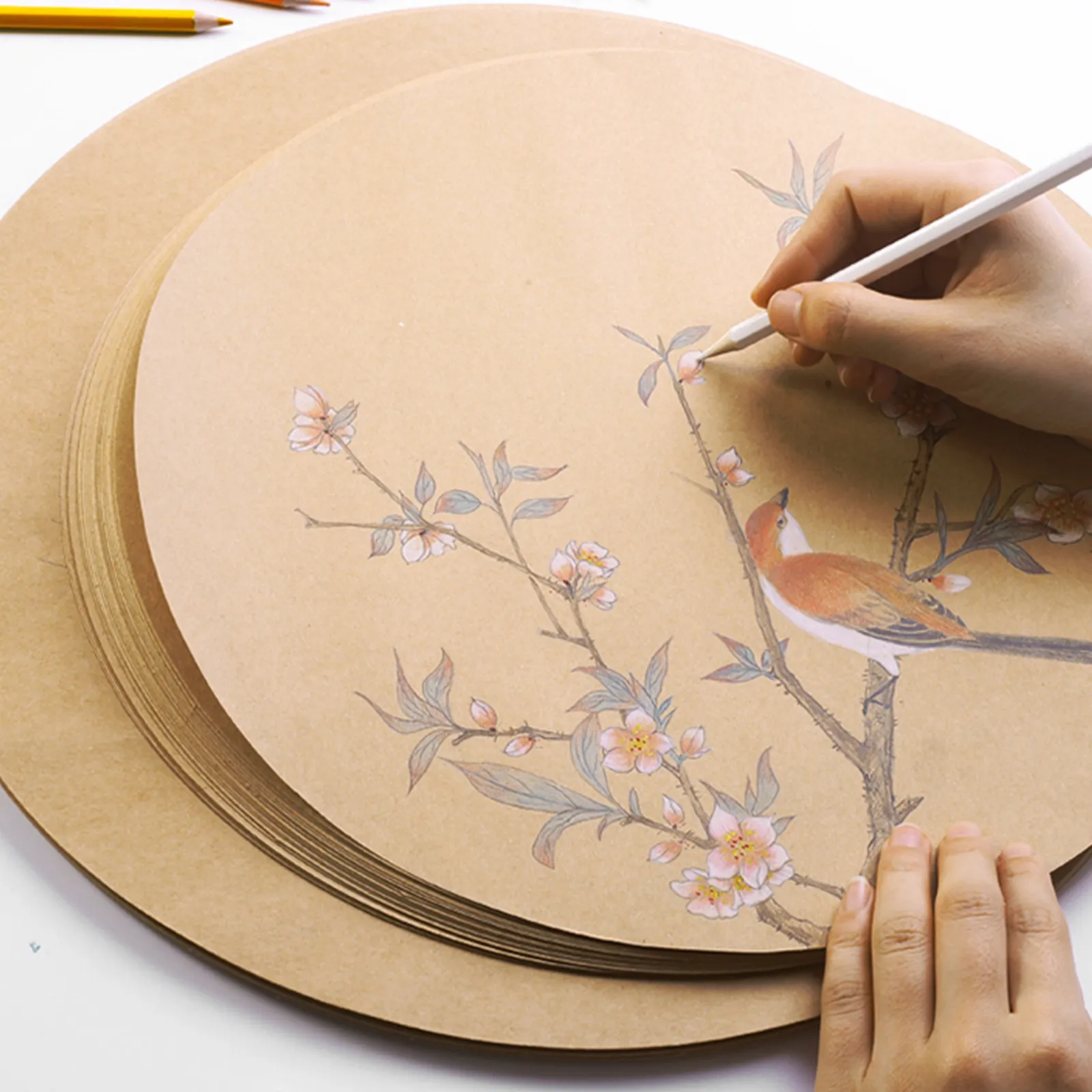 50Pcs 원형 그림 종이 카드 두꺼운 크래프트 종이 카드 부드러운 가장자리 DIY 아트 종이 카드 스케치 드로잉 만다라 아트 사용