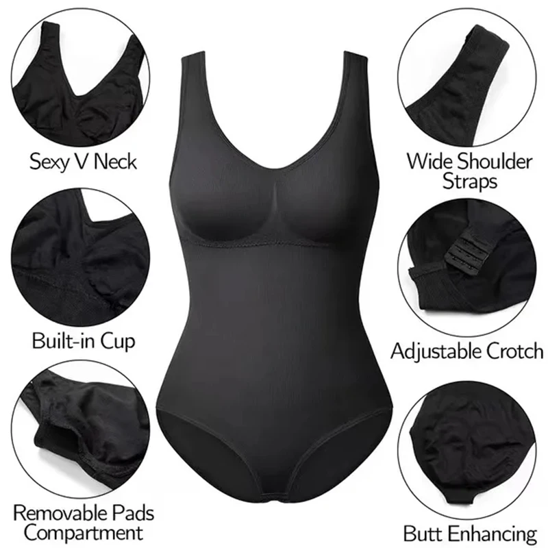 Women Shapewear Large Size One Piece Body Shapewear Bodysuit Waist Trainer Women's Corset Seamless Abdomen Pant Crotch Buckle Slimming Underwear