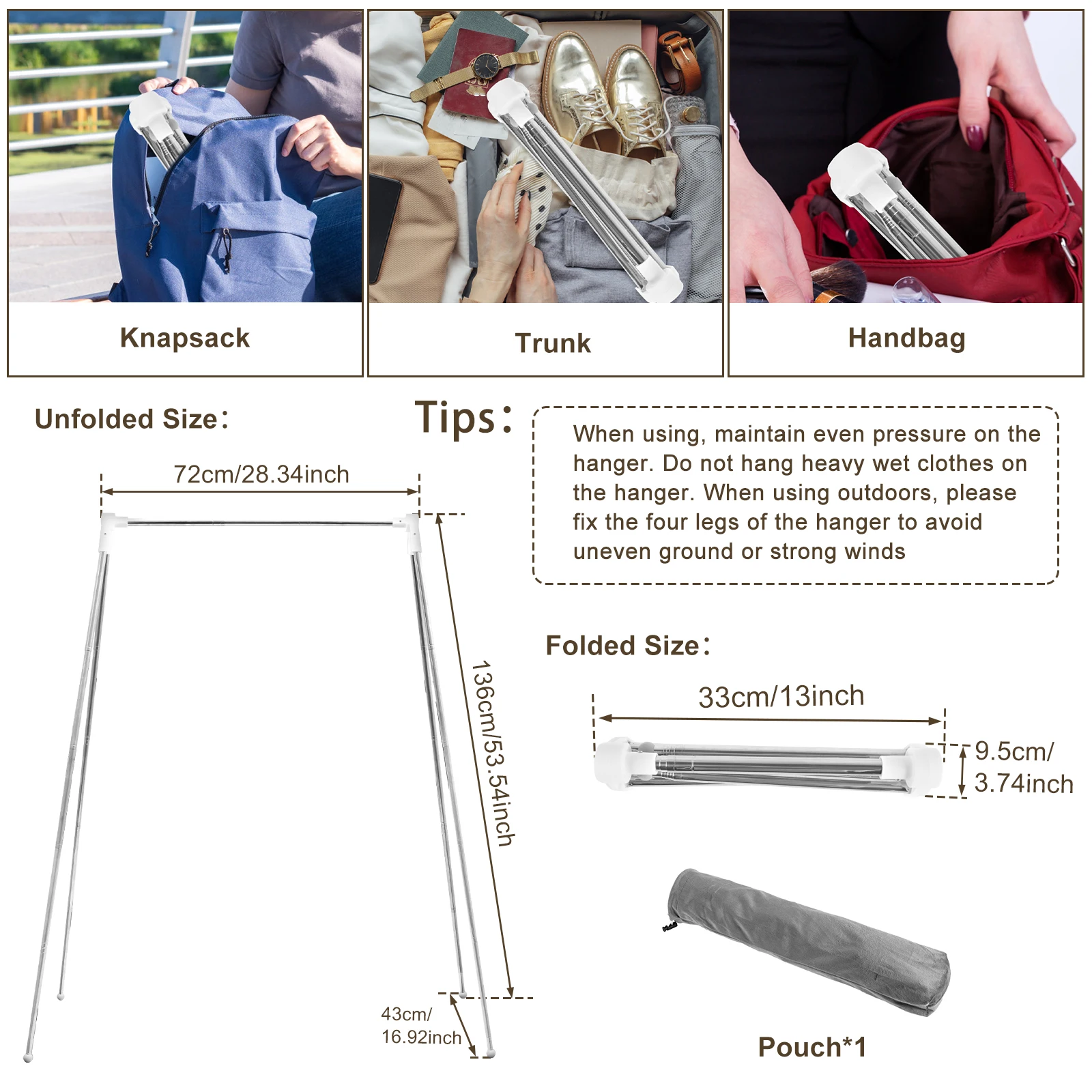 Folding Travel Clothes Drying Rack Stainless Steel Stretchable Indoor Balcony Non Slip Feet Hanger Drying Clothes Rack 6