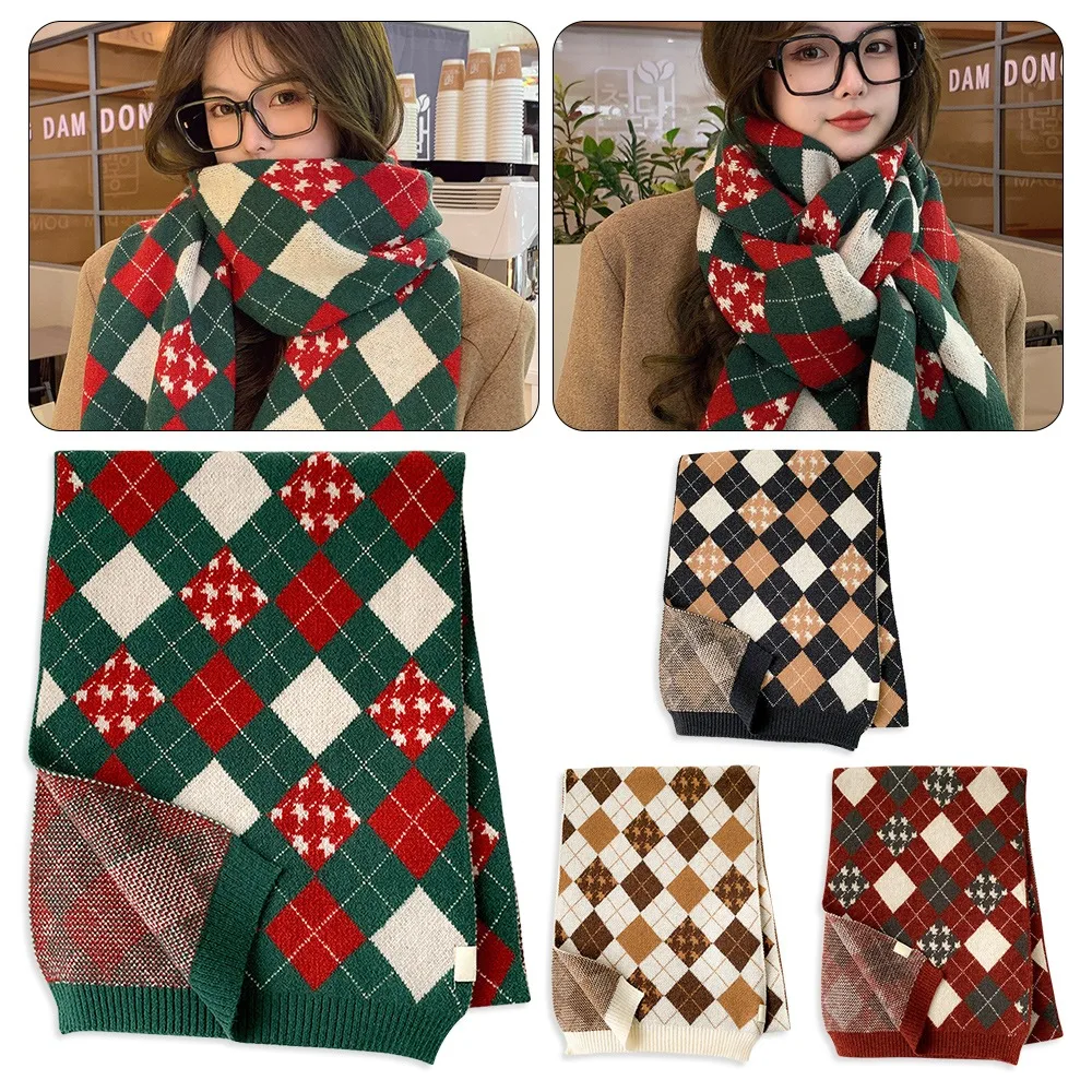 

Christmas Plaid Knitted Scarf Casual Cold Proof Keep Warm Women Scarf Striped Plaid Versatile Wool Scarf Women