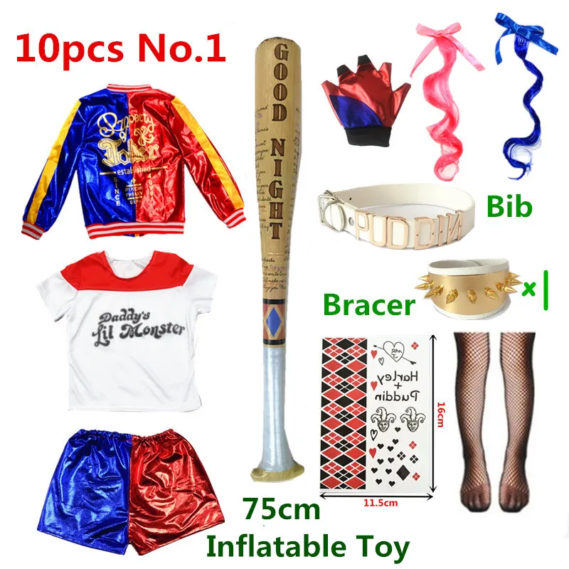 Carnival Харли Куинн Kids Girls Harley Cosplay Costumes Quinn Belt Monster Jacket Pants Sets Halloween cosplay costume kids girls dress