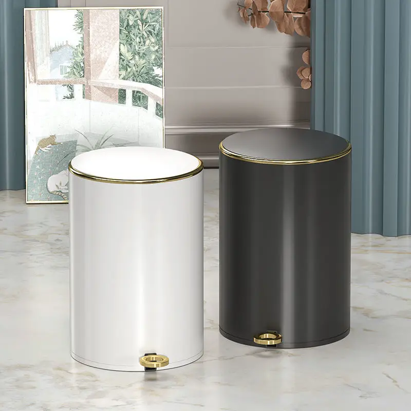 

Luxury Household Trash Can Black Stainless Steel Large Trash Can Living Room Bedroom Toilet Bathroom Papeleras Waste Bins