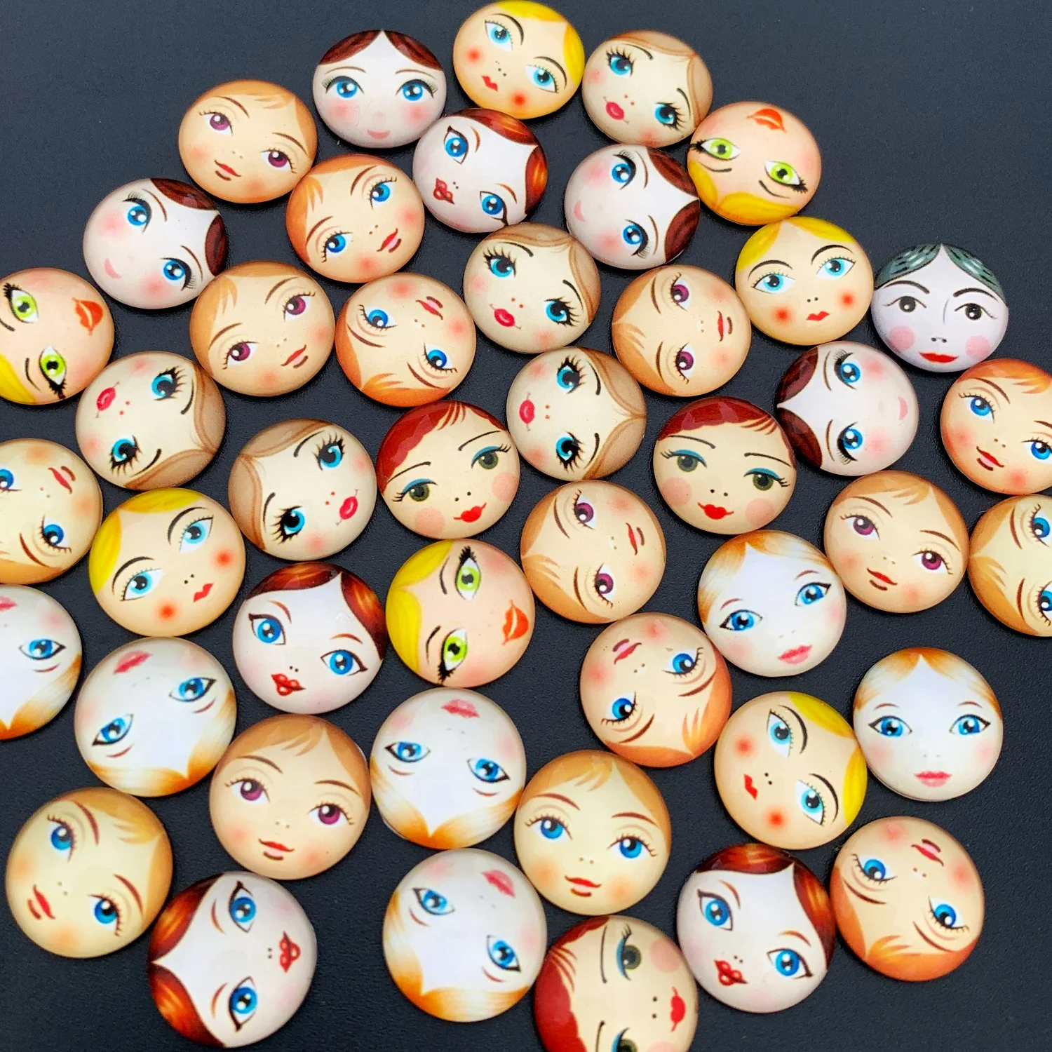 Mixed Baby Face Head Matryoshka Glass Cabochons - Round Flatback Photo DIY Accessories