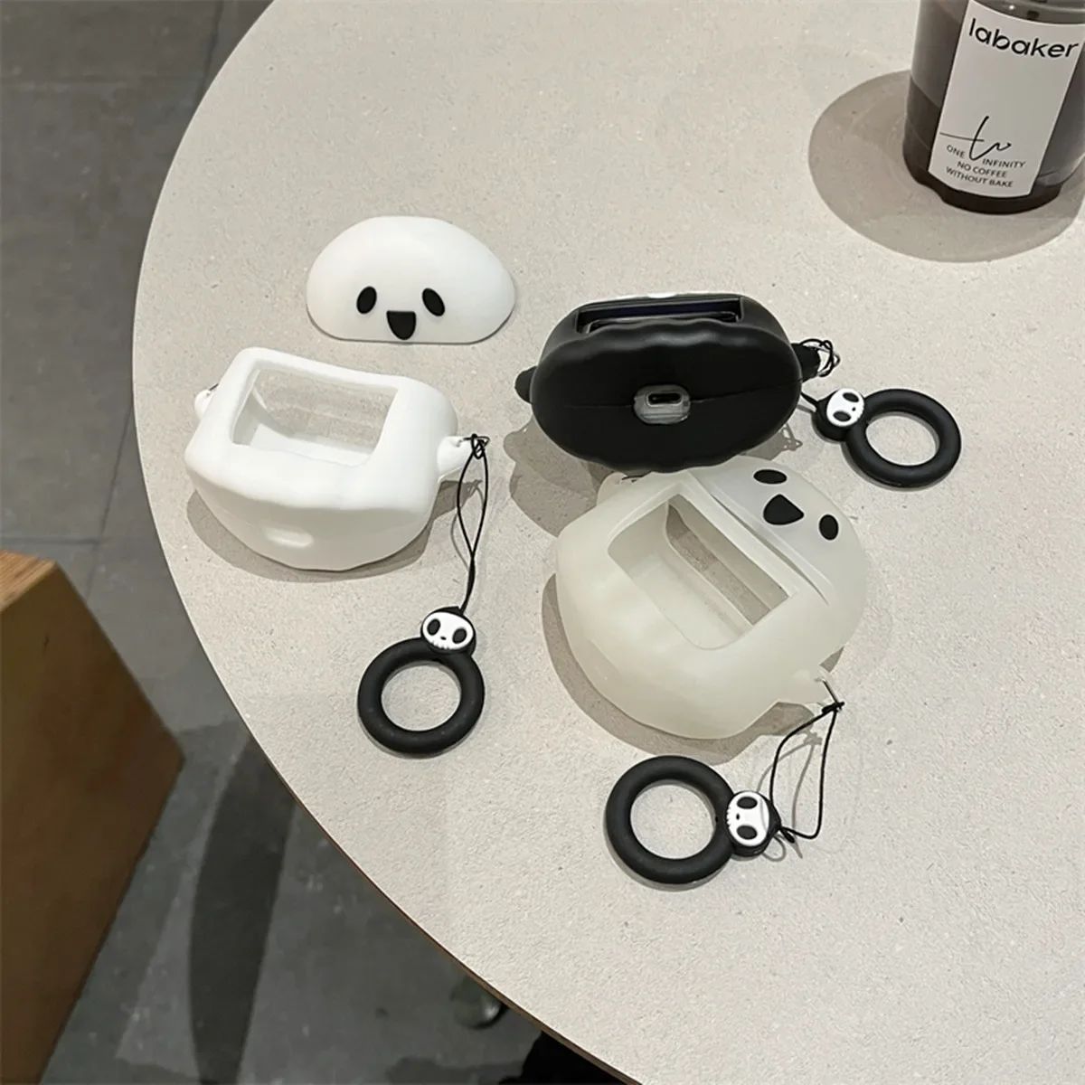 3D Ghost Silicone Earphone Case - Fun, Shockproof Protective Cover with Ring
