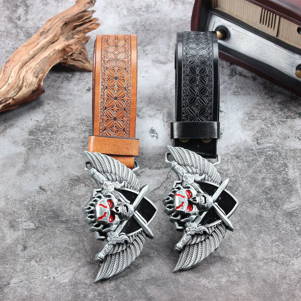 

Eagle Winged Shield Skull3.7cm wide men's and women's Western bull head denim style bull scalprendy belt smooth buckle