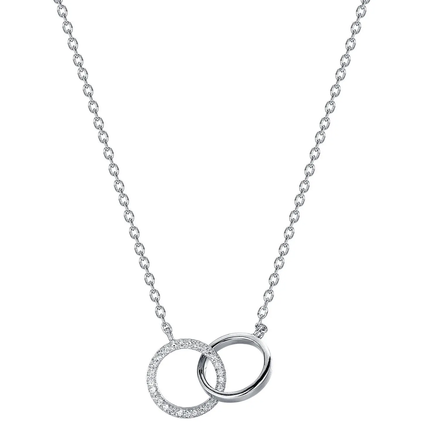 

New Hot selling 925S silver high-end double ring interlocking diamond pendant with collarbone minimalist classic female necklace