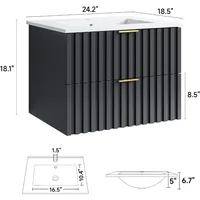 24 Inch Floating Bathroom Vanity with Sink Combination, Modern Wall Mounted Bathroom Cabinet with Ceramic Integrated Sink 2