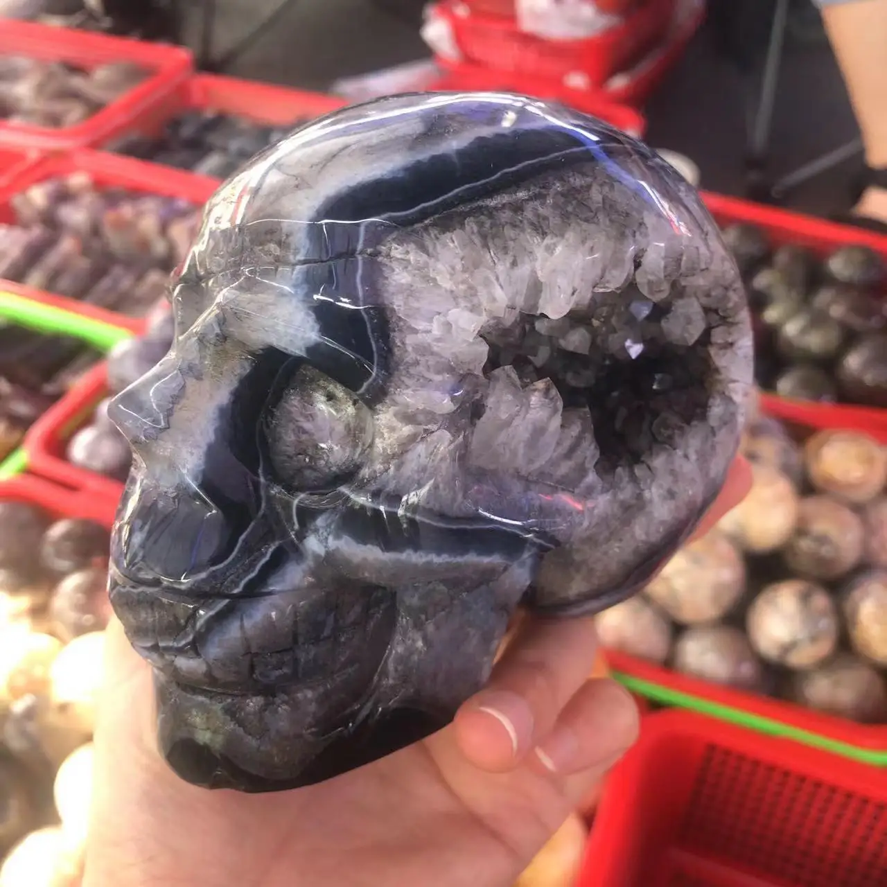 Skull Stone Natural Black Agate Geode Crystal Cranium Mineral Fengshui Reiki Meditation Energy Home Decor For Room 2