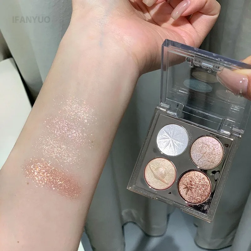 4Grid Eyeshadow Palette Glitter Pearlescent Transparent Acrylic Eye Shadow Sparkling Fine Shimmer Waterproof Lasting Eye Pigment