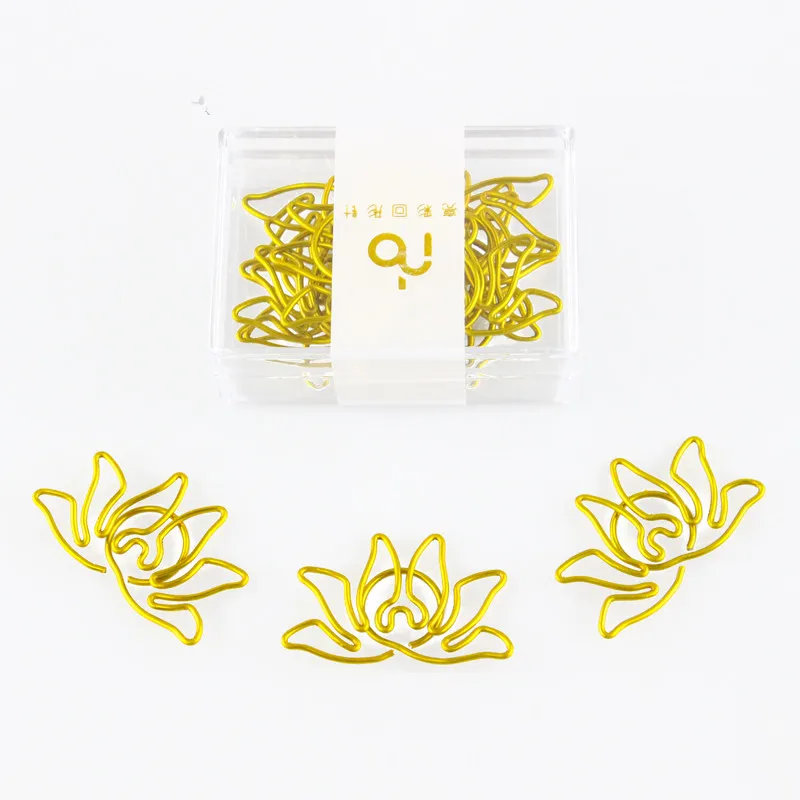 

12pcs Golden Lotus Paper Clip Cartoon Paperclip Special-shaped Pin Bookmark Creative Planner Clips Binder Office Binding Supply