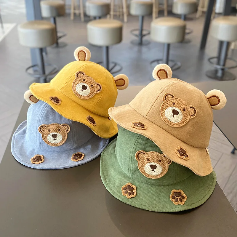 

Cartoon Baby Boy Hat Spring Autumn Panama for Kids Fisherman Hats Cute Bear Girl Bucket Cap Sun Protection Accessories 1-3 Years