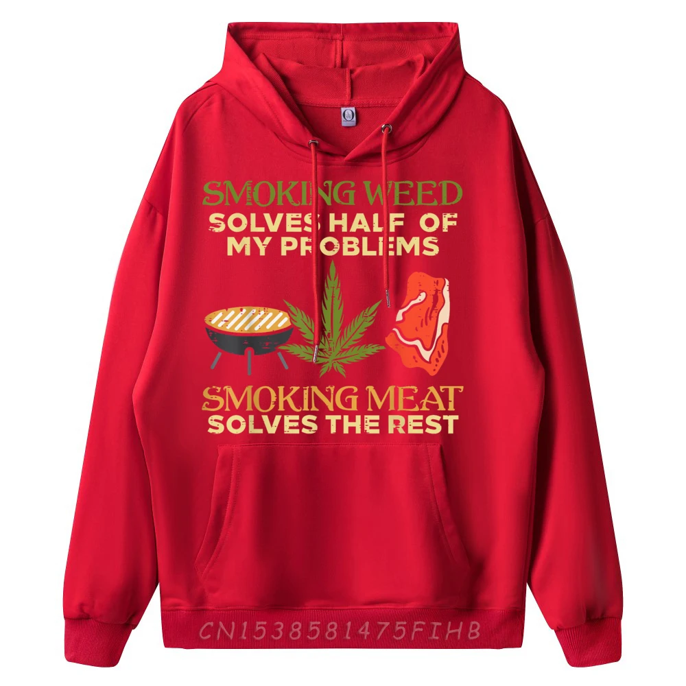 Hoodies Sweatshirt Grilling Solves Half Problems Meat Thanksgiving Day long Sleeve Crew Neck Male Hoodies Printing Loose Grilling Solves Half Problems Meat Funny Bbq Barbecue Men hongse