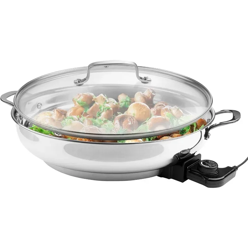 Electric Skillet By Cucina Pro - 18/10 Stainless Steel Frying Pan with Tempered Glass Lid,Handle,16" Round,Includes Recipe Guide 5