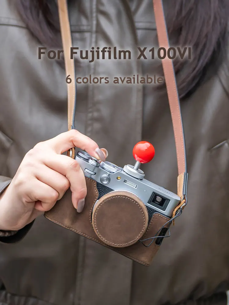 

Shelv Leather Case Base Cover Half Bag for Fujifilm Fuji X100VI Camera Accessories Lens Cover Shoulder Strap Protective Case