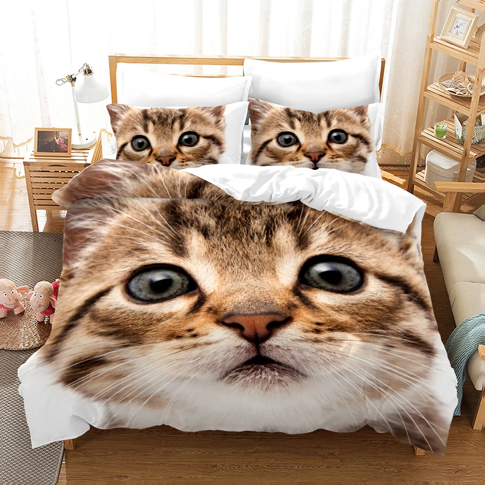 Funny Cat Bedding Set Kids Adult Duvet Cover Animal Home Textiles Bedclothes 2/3Pcs 200x200cm Bedclothes Cats Beddings