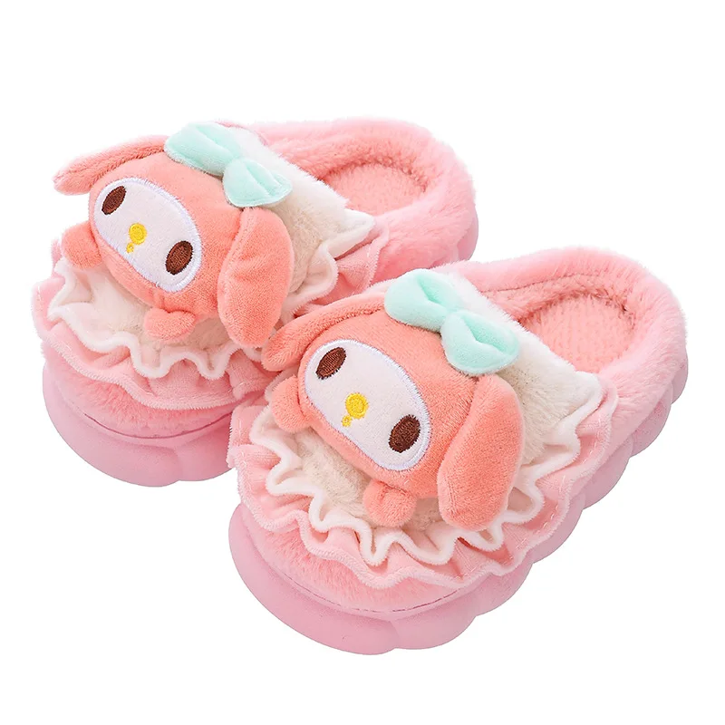 Super Cute Famlily Home Cotton Slippers Antislip Warm Sweet Kuromi Melody Winter Shoes Indoor Daily Comfotable 5