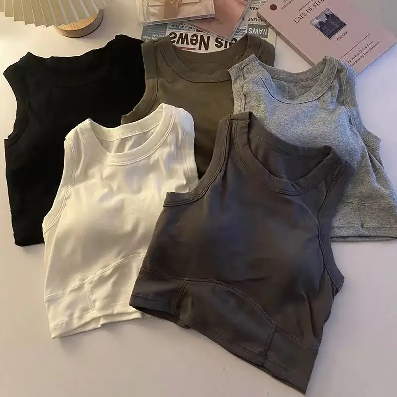 Tank Top Women's Crop Tops Solid Basics Cropped Tight Vest