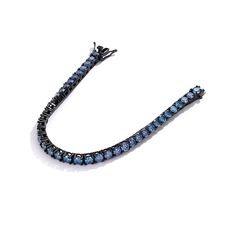 3-5mm Royal Blue VVS1 Moissanite Tennis Bracelet 925 Sterling Silver Plating Gun Black Diamond Link Chain Bracelets Pass Tester