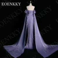 EOENKKY Evening Dress Off Shoulder Prom Purple Elegant A Line Satin Pleats Formal Party Dresses with Shawl Sleeves Customized - Image 2