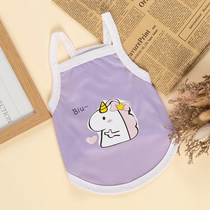 thumbnail image 1 of Ropa de verano para cachorros y gatos, chaleco con estampado de dibujos animados para mascotas, para gatos, perros pequeños, malla transpirable, precio bajo, ropa para mascotas de gatitos, 1 of 5