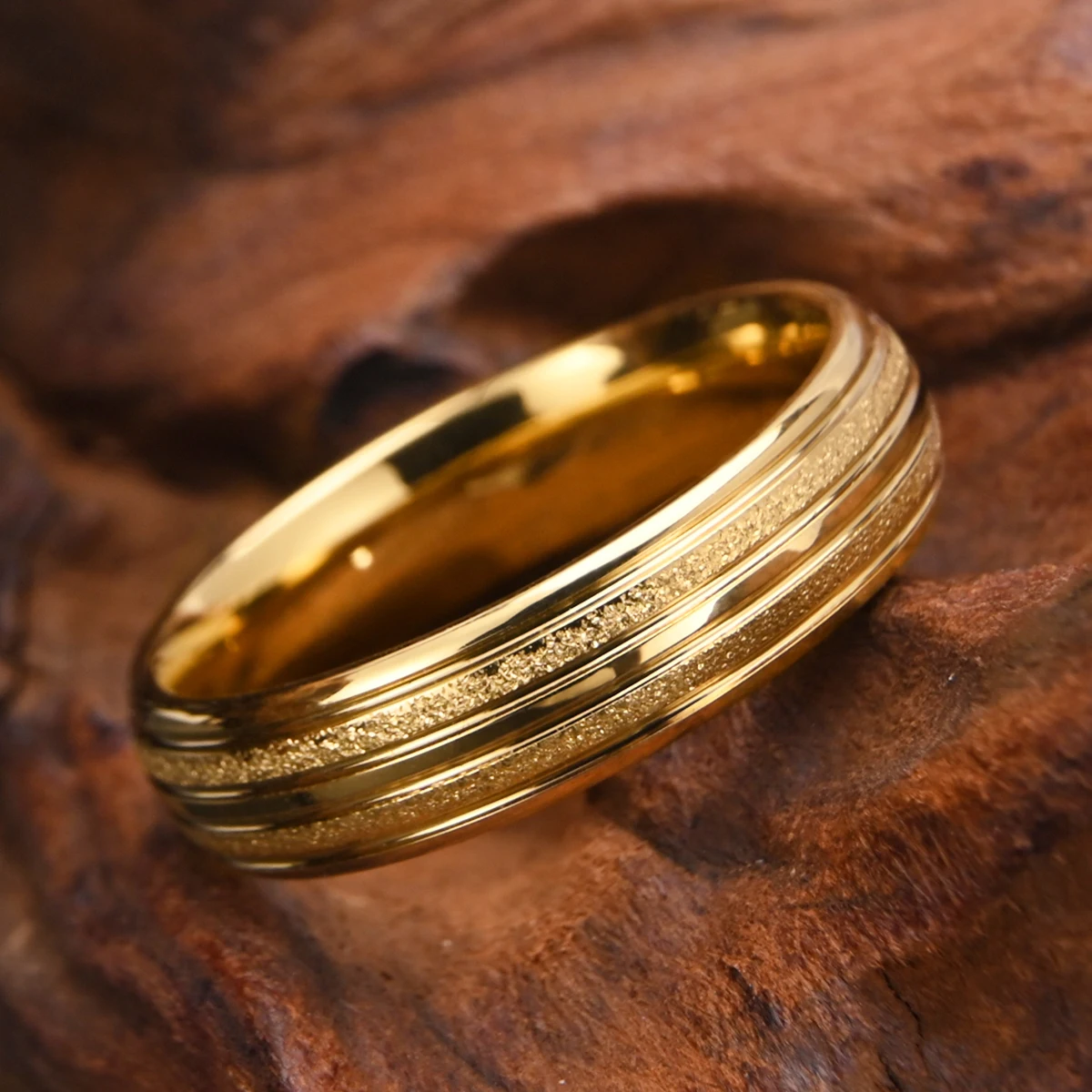 6mm Golden/Black/Silvery Classic Brushed Stainless Steel Ring for Daily Fashion Wear, Comfortable Men's and Women's Rings 4