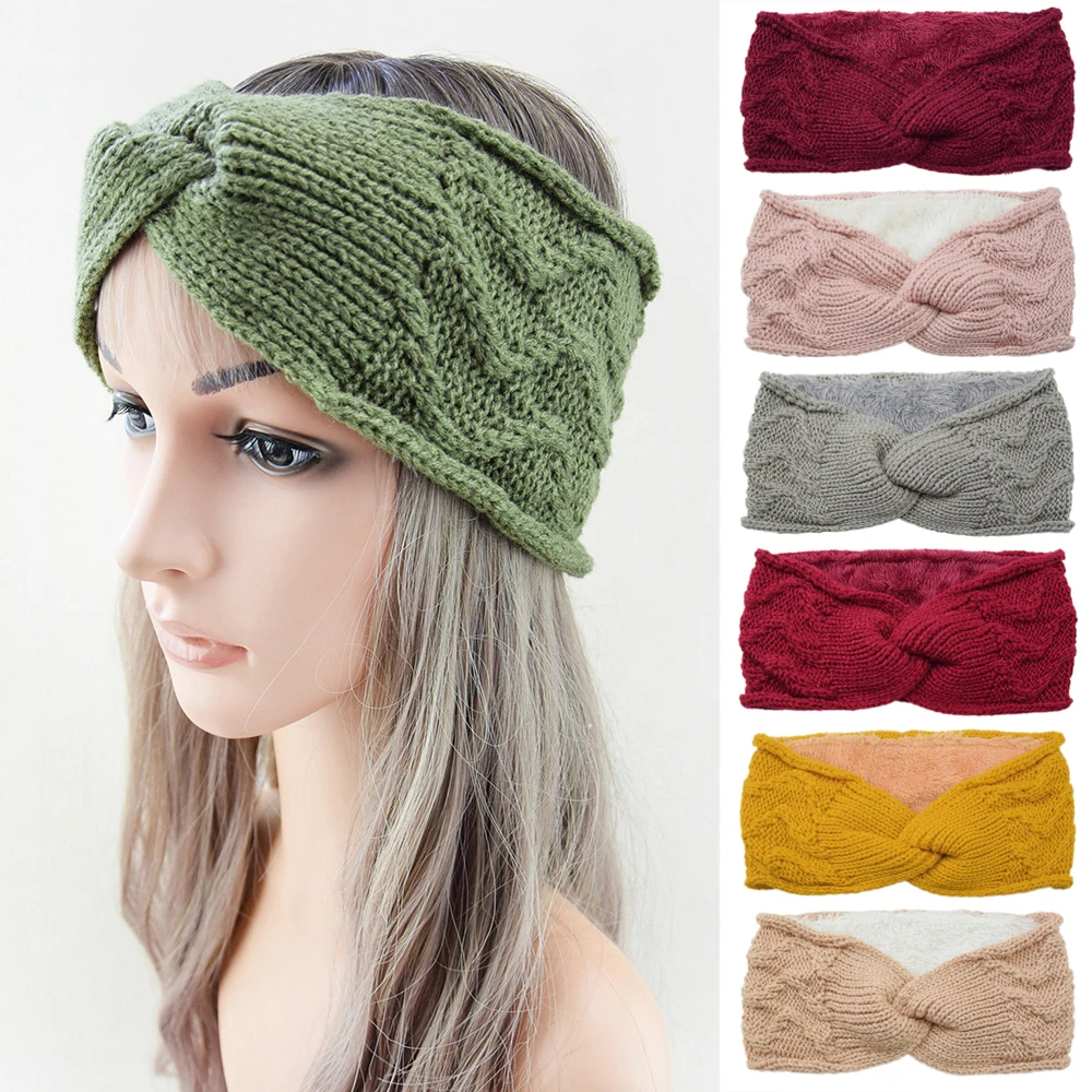 

Аксессуары для волос вязаная шерстяная стандартная обрезанная Толстая повязка для волос теплая холодная спортивная повязка защита для ушей перекрестная головная повязка