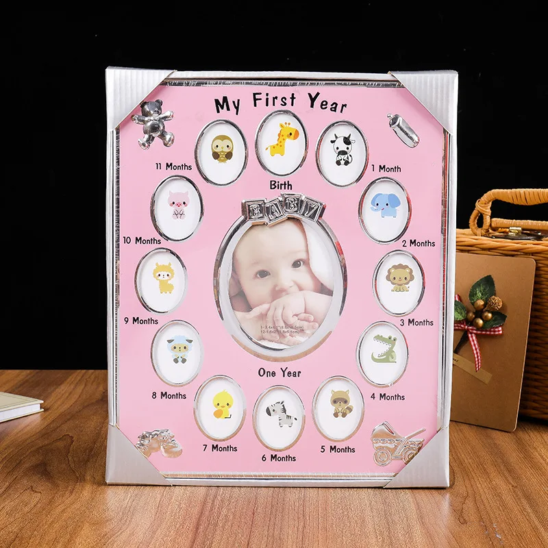 Baby Keepsake Gift First Year 1 to 12 Months Photo Frame Kids Keepsake Metal Frames Home Decor Baby Growth Record
